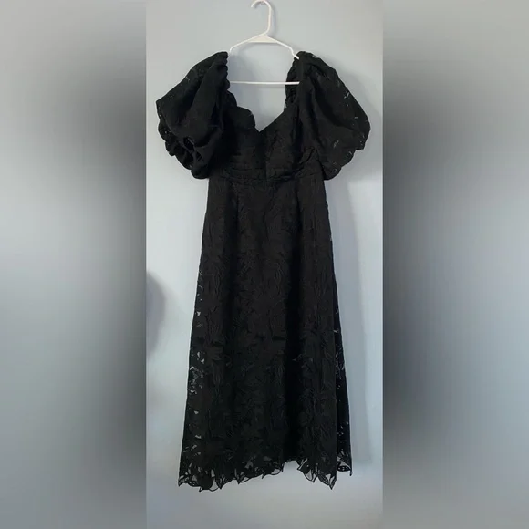 Self Portrait Black Puff Sleeve Leaf
Guipure Midi Dress - Picture 3 of 9